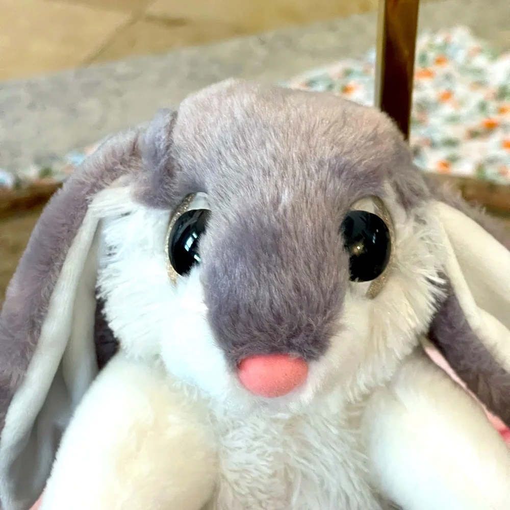 OLI Plush Bunny Gray White Rabbit Gold Eyes Big Feet Long Ears Sitting 8